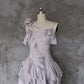 Purple A Line Spaghetti Straps Ruffles Satin Evening Dress Outfits SH1924