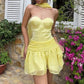Yellow A Line Sweetheart Neck Satin Chiffon Mini Homecoming Dress Cocktail Dress SH3722