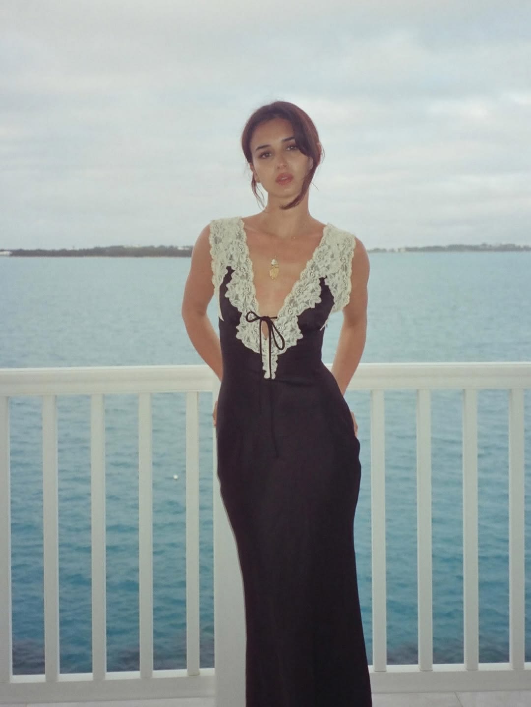 Elegant Sheath V Neck White Lace Black Satin Long Prom Dress Evening Dress SH7585