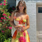 Cute Colorful A Line Spaghetti Strap Print Floral Chiffon Short Homecoming Dress Mini Dress SH8018