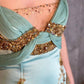 Gorgeous Sheath Strap Appliques Sequin Beaded Blue Satin Prom Dress Evening Dress SH2669