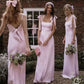 Gentle A Line Straps Pink Satin Long Bridesmaid Dress Evening Dress with Bow SH3273