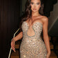Dazzling Champagne Sheath Sweetheart Neck Rhinestone Tulle Prom Dress Evening Dress SH6479