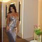 Dazzling Silver Spaghetti-Strap Evening Dress Prom Dresses with Split SH5613