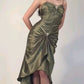 Stunning Mermaid Spaghetti Strap Rhinestone Green Satin Party Dress Evening Dress SH2821
