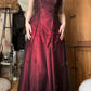 Vintage A Line Spaghetti Strap Beaded Black Chiffon Burgundy Satin Prom Dress Graduation Prom Dress SH2598