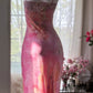 Pink Print Floral Sheath Spaghetti Straps Lace Chiffon Prom Dress Evening Dress SH3783