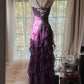Purple Sheath Strapless Appliques Tiered Chiffon Long Prom Dress Evening Dress SH2505