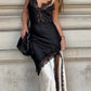 Sexy White-black Mermaid Spaghetti Strap Lace Satin Slit Prom Dress Evening Dress SH5753