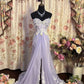Lilac A Line Sweetheart Neck Beaded Satin Lace Prom Dresses Long Evening Party Dress SH2708