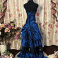 Vinatge Blue With Lace Strapless Long Formal Dress Prom Dress SH5669