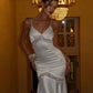 Elegant White Mermaid Spaghetti Straps Satin Prom Dress Evening Dress SH5767