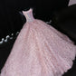 Exquisite Pink Beaded Feather Ball Gown Tulle Prom Dress Party Dress SH3411