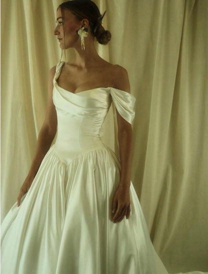 Classic Simple A Line Straps Satin Prom Dress Wedding Dress SH4418