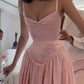 Pink A Line Spaghetti Straps Appliques Satin Long Prom Dress Evening Dress SH1787