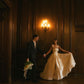 Classic Ball Gown Spaghetti Strap Pleated Simple Satin Wedding Dress SH4748