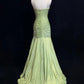 Vintage Mermaid Sweetheart Neck Appliques Green Satin Long Party Dress Evening Dress SH2845