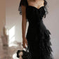 Sexy Black Mermaid Straps Layered Lace Prom Dress Evening Dress SH5497