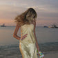 Yellow Mermaid Halter Two Piece Satin Prom Dress Evening Dress SH1858