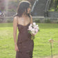 Beautiful Sheath Spaghetti Strap Brown Floral Chiffon Prom Dress Party Dress SH8411