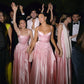 Pink A Line Spaghetti Straps Appliques Satin Long Prom Dress Evening Dress SH1787