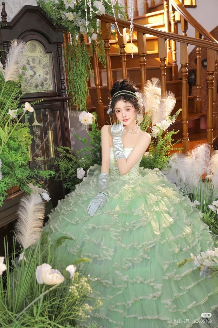 Princess A Line Sweetheart Neck Beaded Green Tiered Tulle Long Party Dress Evening Dress SH2859