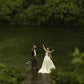 Simple Retro A Line Spaghetti Strap Satin Long Wedding Dress SH5951