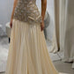 Shiny Rhinestone A Line Sweetheart Neck Apricot Chiffon Long Prom Dress Evening Dress SH7049