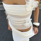 Sexy White Sheath Halter 3D Floral Tulle Satin Prom Dress Evening Dress SH5754