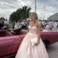 Sweety Light Pink A Line Strapless Pearl Satin Long Prom Dress Evening Dress SH6631