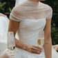 Pretty Ball Gown Strapless Simple White Satin Long Wedding Dress SH4144