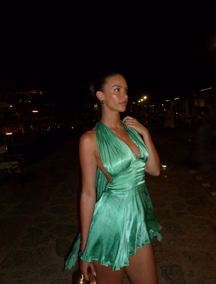 Unique Green A Line Halter Satin Backless Short Homecoming Dress Mini Dress SH8040
