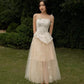 Unique A Line Spaghetti Strap Print Satin Tulle Prom Dress Evening Dress SH6925