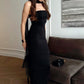 Sexy Sheath Strapless Black Satin Long Prom Dress Evening Dress SH7194