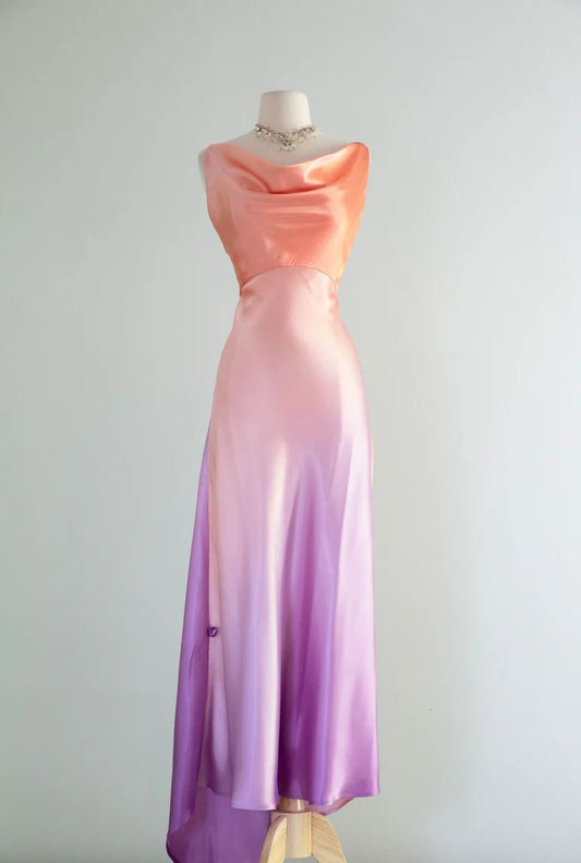 Simple Orange Purple Ombre A Line Satin Prom Dress Wedding Guest Dress SH4552