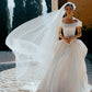 Classic A Line Off the Shoulder Corset White Satin Long Wedding Dress SH5283
