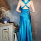 Elegant A Line Straps Blue Satin Party Dress Evening Dress SH2715