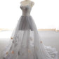 Gray A Line Sweetheart Appliques Tulle Long Prom Dress Evening Dress SH1712