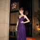 Shiny A Line Straps Dark Purple Sequin Prom Dress with Slit SH5518