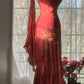 Sexy Mermaid Spaghetti Straps Ruffle Beaded Red Chiffon Evening Dress Party Dress SH2683