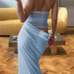 Cute Baby Blue Sheath Halter 3D Floral Tulle Satin Prom Dress Evening Dress SH5755