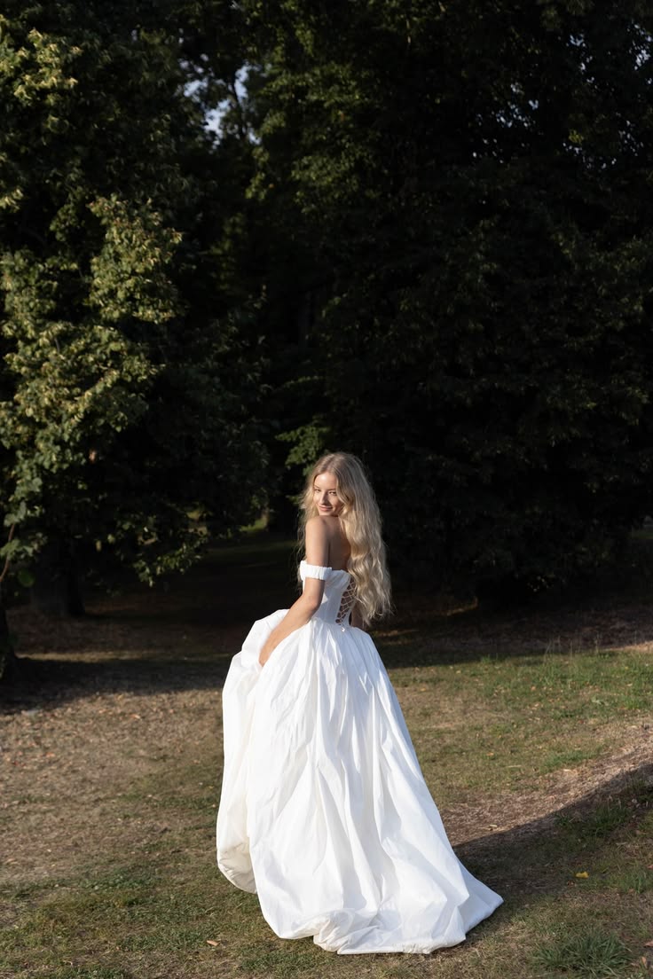 Simple Classic A Line Off the Shoulder Satin Long Wedding Dress SH5952