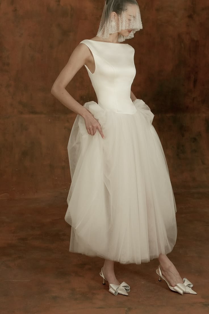 Elegant Classic A Line White Tulle Satin Long Prom Dress Wedding Dress SH7546