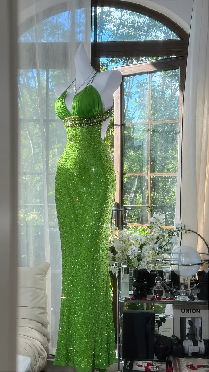 Charming Green Exquisite Sheath Beaded Chiffon Prom Dress Formal Dress Party Dress SH4025