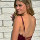 A Line Spaghetti Strap Burgundy Satin Long Prom Dress With Slit SH1693
