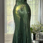 Vintage Green Mermaid Halter Beaded Chiffon Prom Dress SH5071
