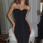 Simple Black Sheath Sweetheart Neck Pleated Satin Prom Dress Evening Dress SH7200