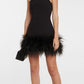Elegant Sheath Strapless Feather Trim Satin Prom Dress SH1570