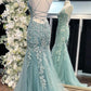 Elegant Mermaid V-neck Applique Tulle Long Ball Gown SH1577