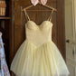 Sweety Yellow A Line Straps Tulle Short Prom Dress Homecoming Dress Outfits SH6723